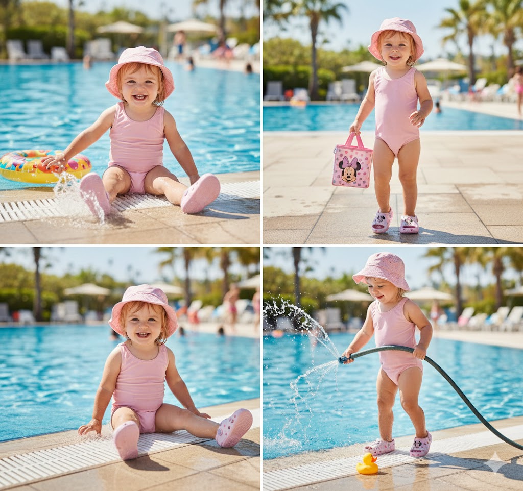 Kids enjoying Fandom Footwear poolside